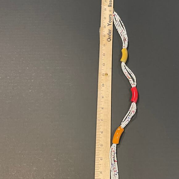 Vintage Multi bead necklace 7 strands necklace orang yellow red lg plastic beads - Picture 3 of 9